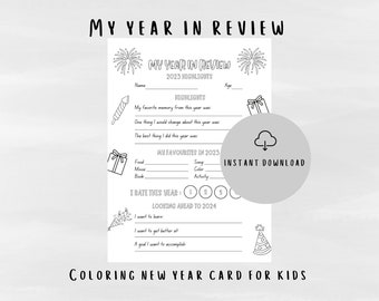 Printable New Year Eve Questionnaire for Kids | Coloring Sheet New Year in Review 2023 Resolution Card for Children | New Years Eve Game 22