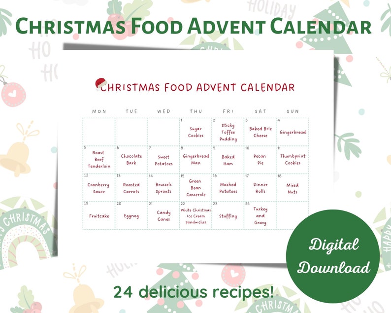 Christmas Food Ideas Advent Calendar 24 Recipes Included for Etsy