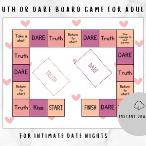 Afdrukbaar spel voor koppels waar of durf | Koppels Bordspel voor intieme date night gesprekken | Koppels Kaartspel voor Date Challenge