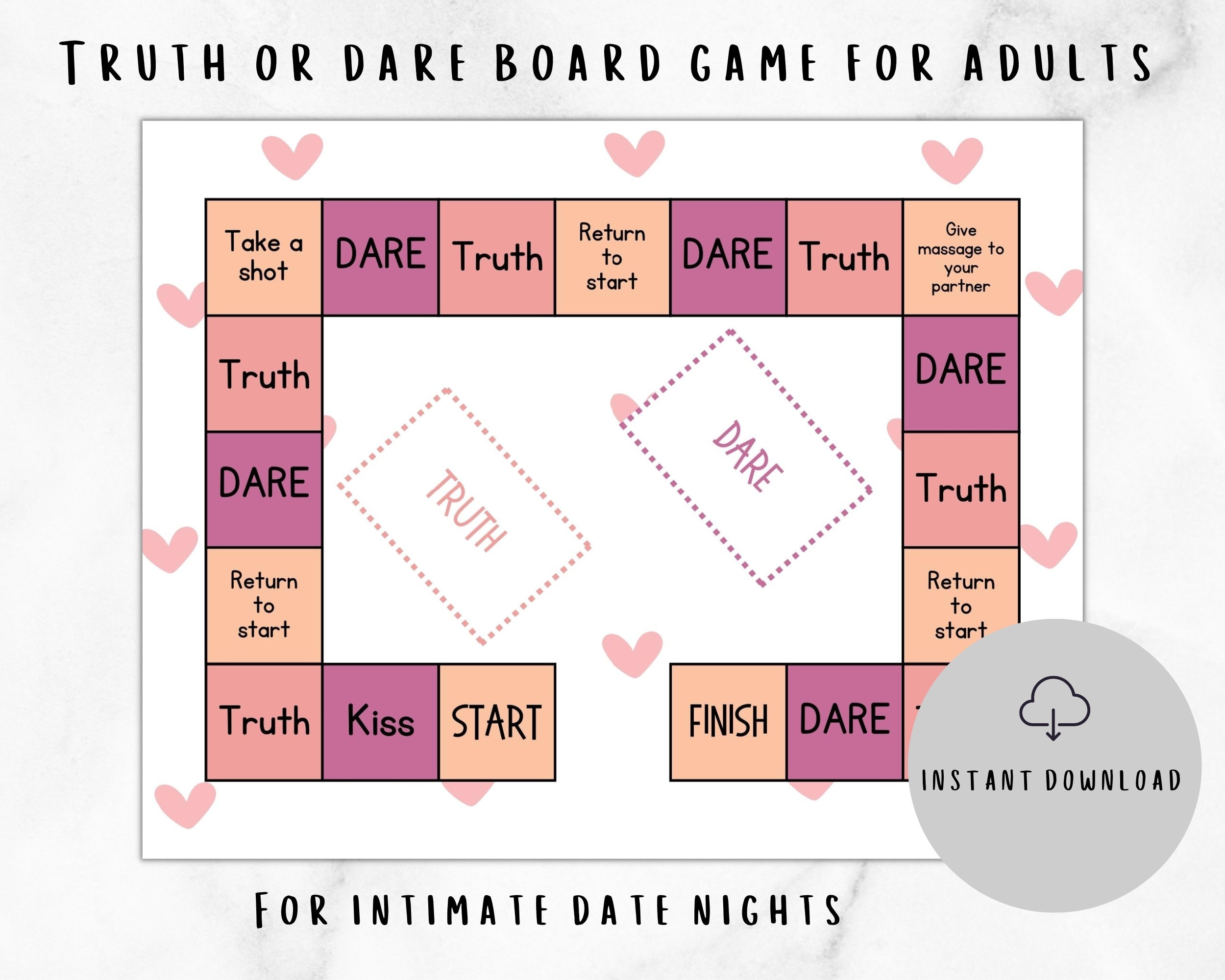 Printable Game for Couples Truth or Dare Couples Board Game for ...