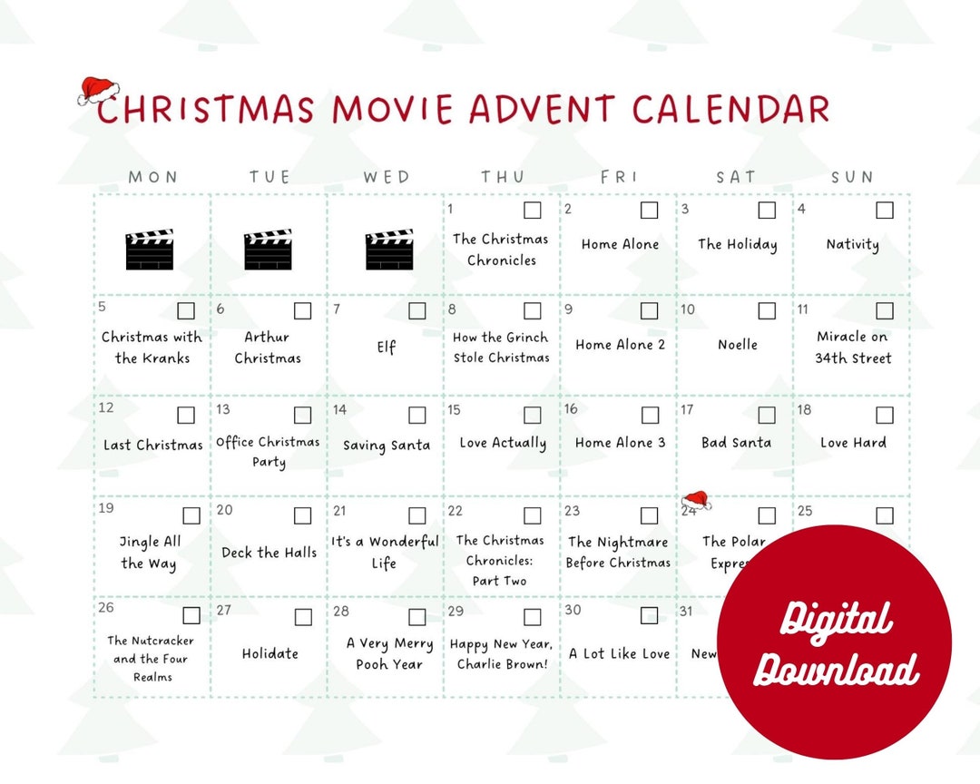 Christmas Movie Advent Calendar Till New Year  Printable