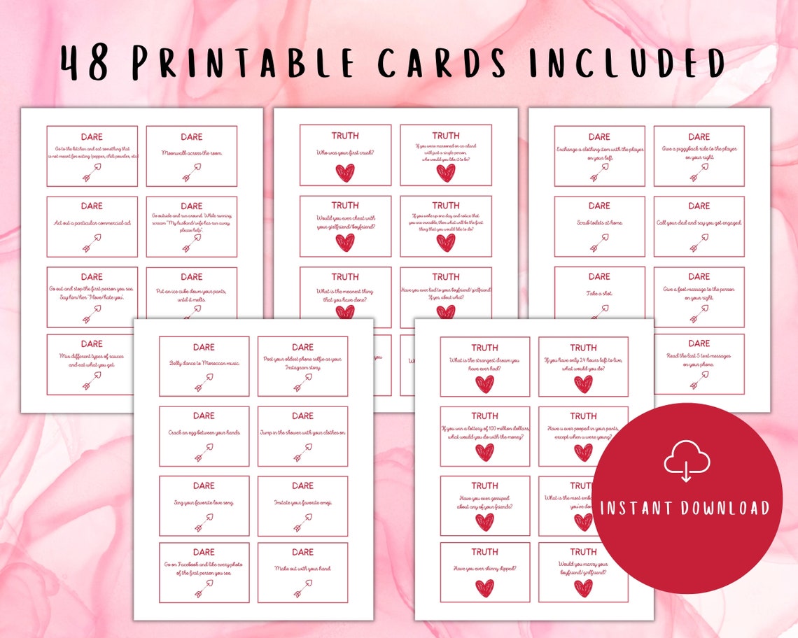 Printable Game for Couples Truth or Dare Valentine’s Edition | Question ...
