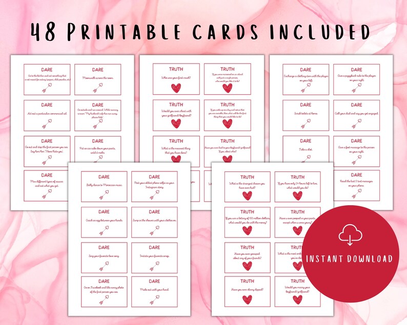 Printable Game for Couples Truth or Dare Valentine’s Edition | Question ...