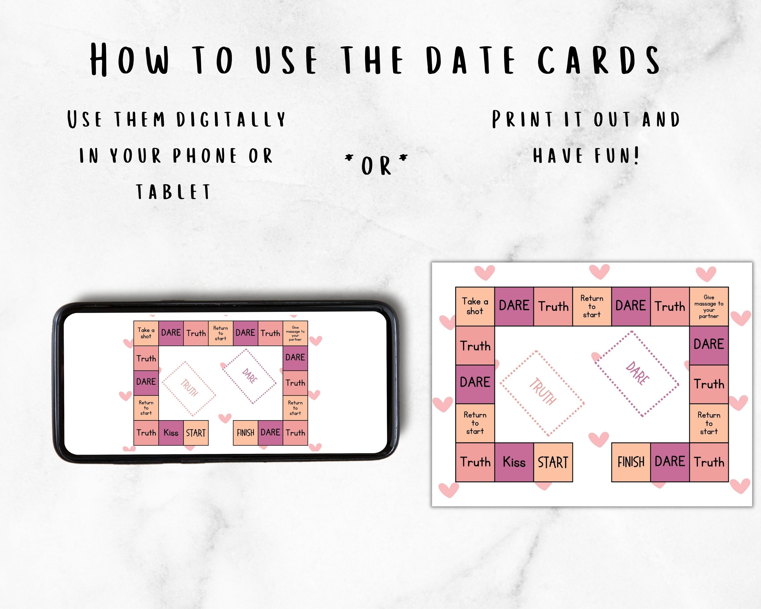 Printable Game for Couples Truth or Dare | Couples Board Game for ...