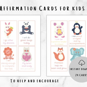 Ausdruckbare Affirmationskarten für Kinder | 24 Motivationskarten | Tägliche Affirmation | Kinder Affirmation Positivitätskarten | Manifestation