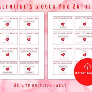 80 Tarjetas de preguntas imprimibles para parejas Día de San Valentín Cita nocturna / Noche de juegos de pareja romántica / Juego imprimible para pareja