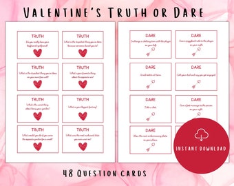 Gra do druku dla par Prawda czy wyzwanie Edycja walentynkowa | Karty z pytaniami na wieczór randkowy | Zabawna gra z pytaniami do rozmów par