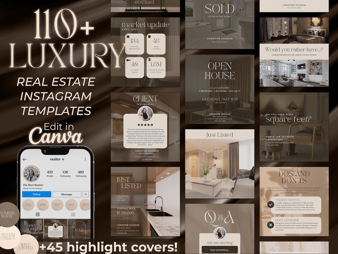 Luxury Real Estate Instagram Templates | Canva Realtor Branding Pack ...