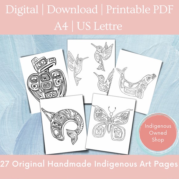 Páginas para colorear de animales de espíritu indígena / Primera Nación Haida Arte nativo indígena para colorear imprimible / Tienda de propiedad indígena