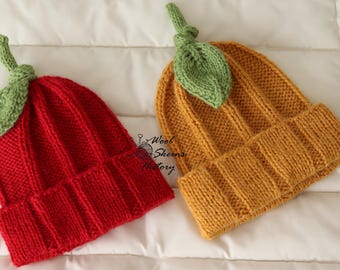 Patrón para tejer gorros de bebé: Gorros de frutas y verduras (Patrón en PDF)
