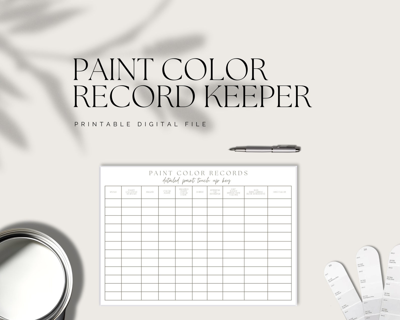 Paint Color Record Keeper, Printable Home Paint Journal (digital PDF ...