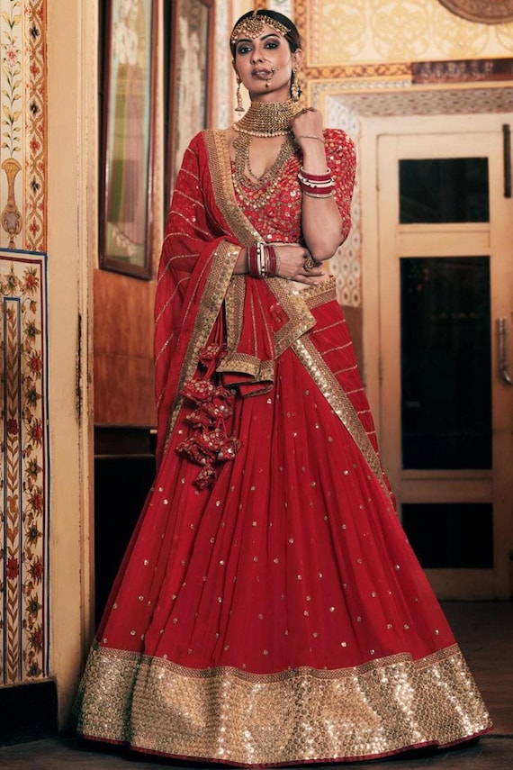 Wedding Special Embroidered Red Lehenga Choli Dupatta Set