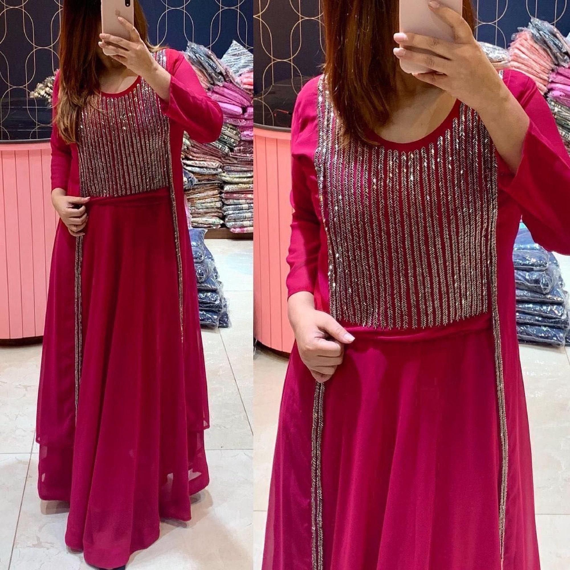 Red color mirror work dress for Indian wedding outfit | Palkhi
