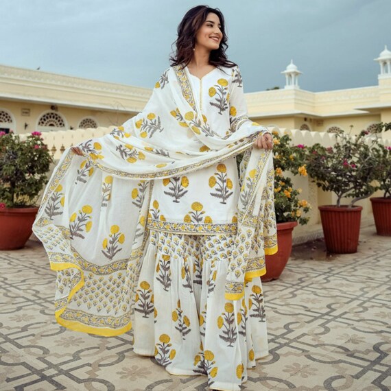 5109 Mustard Gharara/Sharara With High Low Kurti On sale till 12th march |  Indian dresses, Indian fashion, Pakistani dress design