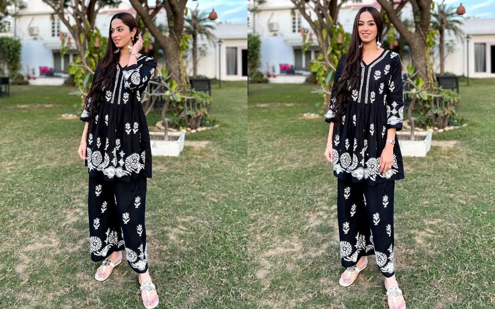 Black A-line Kurta With Palazzo Pants - Ethnic Khazana