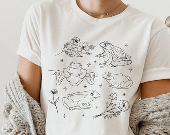 Chemise grenouille, chemise grenouilles et fleurs, t-shirt grenouille mignonne, chemise goblincore, Weirdcore, chemise fairycore, cadeau t-shirt grenouille florale étrange