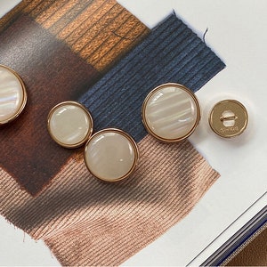 Gold White Pearl Metal Buttons-6Pcs Flat Arc Round Shank Button for Sewing-Blazer/Jacket/Coat/Sweater/Cardigan image 7