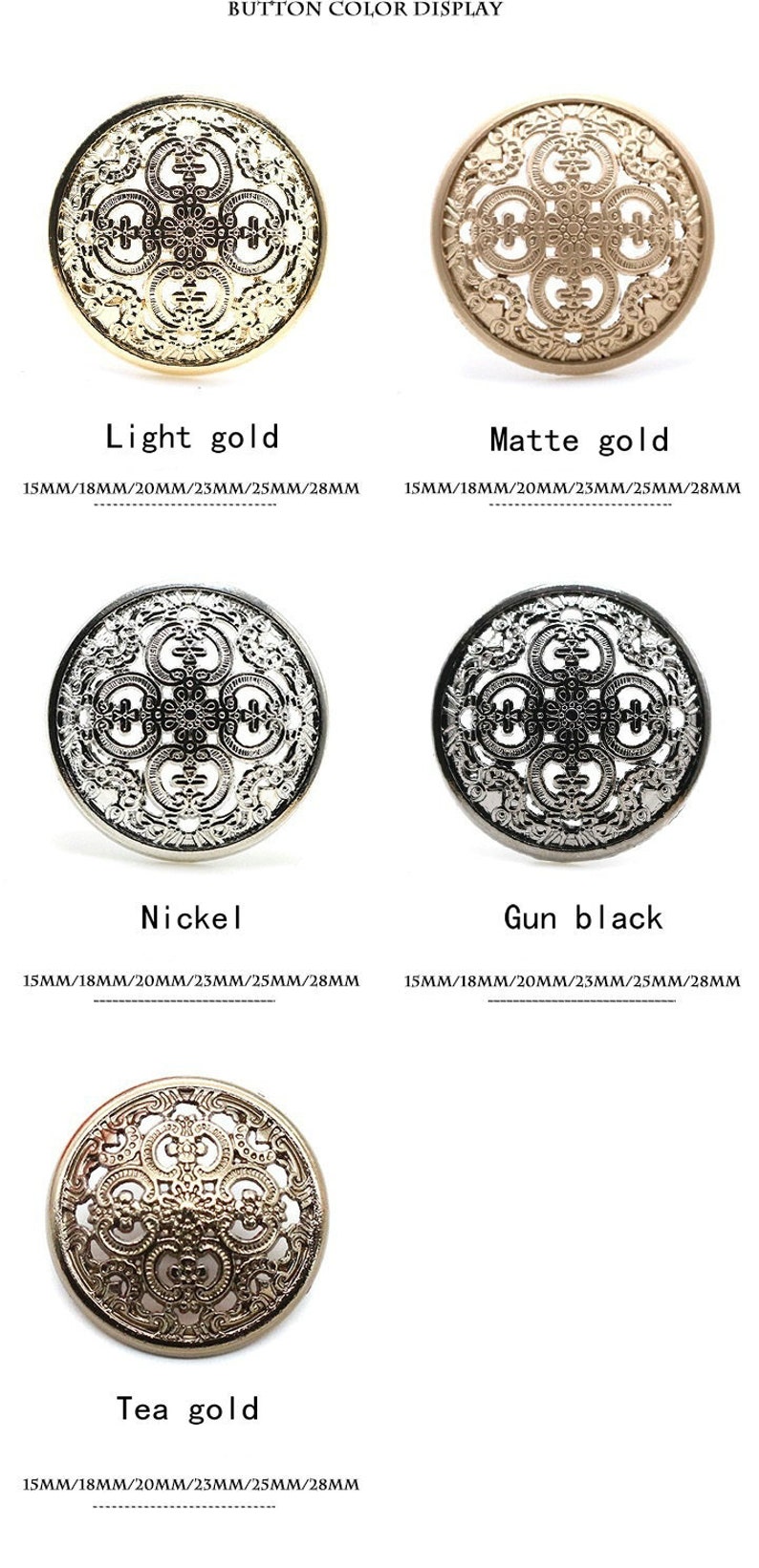 Metal Floral Buttons-6Pcs Gun Black/Gold/Tea Gold/Silver/Bronze Hollow Button for Sewing-Blazer/Jacket/Coat/Sweater image 7
