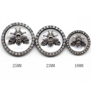 Metal Rhinestone Buttons-6Pcs Bee White/Silver/Gun Button for Sewing-Blazer/Jacket/Coat/Sweater image 9