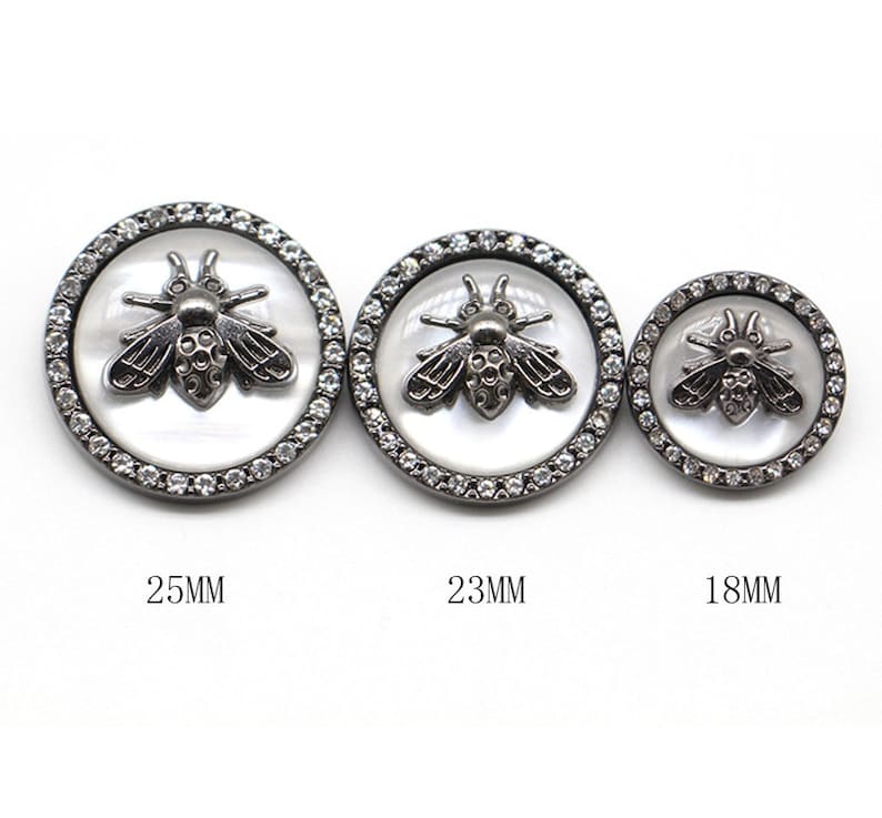 Metal Rhinestone Buttons-6Pcs Bee White/Silver/Gun Button for Sewing-Blazer/Jacket/Coat/Sweater image 9
