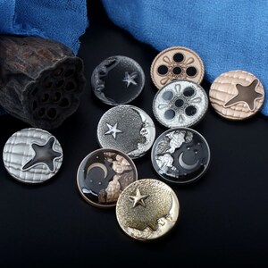 Metal Star Moon Buttons-6Pcs Silver/Gun/Gold Black Button for Sewing-Shirt/Suit/Blazer/Jacket/Coat/Sweater/Cardigan image 4