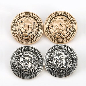 メタルライオンボタン - 6個 ゴールド/シルバー ブラックボタン 縫製用 - ブレザー/カーディガン/ジャケット/コート/セーター