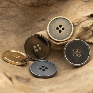 Botones metálicos - 10 piezas con agujero en plata, oro, pistola, negro y bronce para coser en jeans, blazers, chaquetas, abrigos y suéteres.
