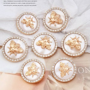 Metal Bee Rhinestone Buttons-6Pcs Pearl Shank Button for Sewing-Blazer/Jacket/Coat/Cardigan image 4