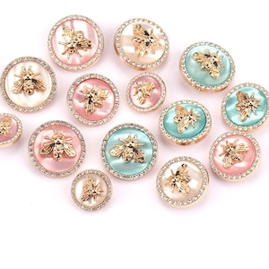 Metal Bee Rhinestone Buttons-6Pcs Pearl Shank Button for Sewing-Blazer/Jacket/Coat/Cardigan image 2