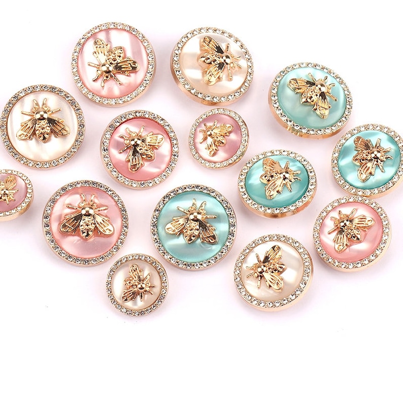 Metal Bee Rhinestone Buttons-6Pcs Pearl Shank Button for Sewing-Blazer/Jacket/Coat/Cardigan image 2
