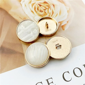 Gold White Pearl Metal Buttons-6Pcs Flat Arc Round Shank Button for Sewing-Blazer/Jacket/Coat/Sweater/Cardigan image 2