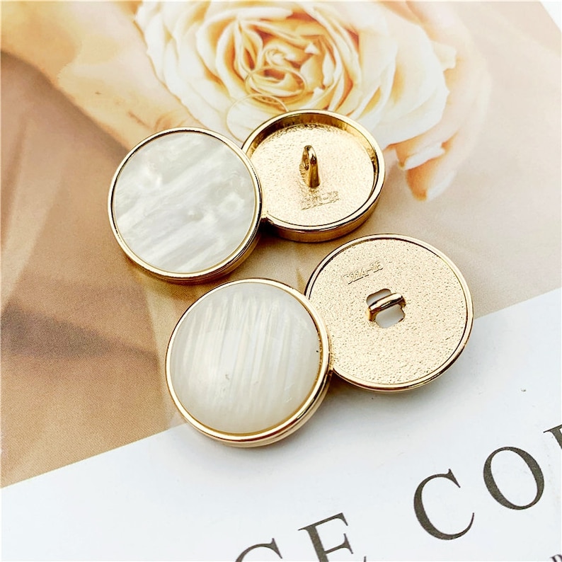 Gold White Pearl Metal Buttons-6Pcs Flat Arc Round Shank Button for Sewing-Blazer/Jacket/Coat/Sweater/Cardigan image 2