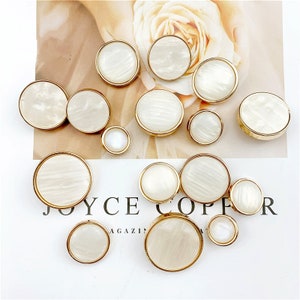 Gold White Pearl Metal Buttons-6Pcs Flat Arc Round Shank Button for Sewing-Blazer/Jacket/Coat/Sweater/Cardigan image 4