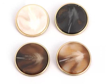 Metal Pearl Buttons-6Pcs Gold+White/Black/Brown Pattern Button for Sewing-Blazer/Jacket/Coat/Sweater/Cardigan