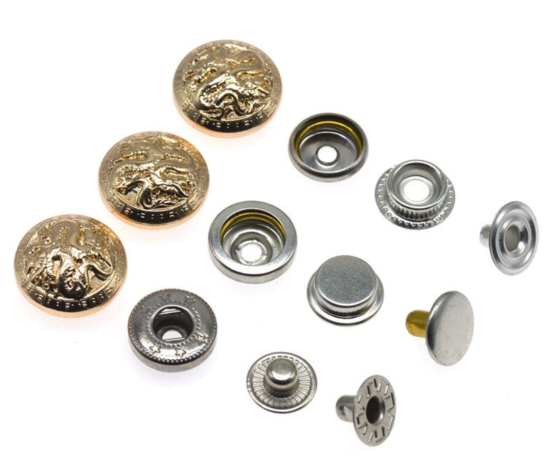 Metal Dragon Snap Buttons-10Pcs Press Stud Popper Gold/Gun for Jeans/Jacket/Coat/Leather/Wallet/DIY image 4