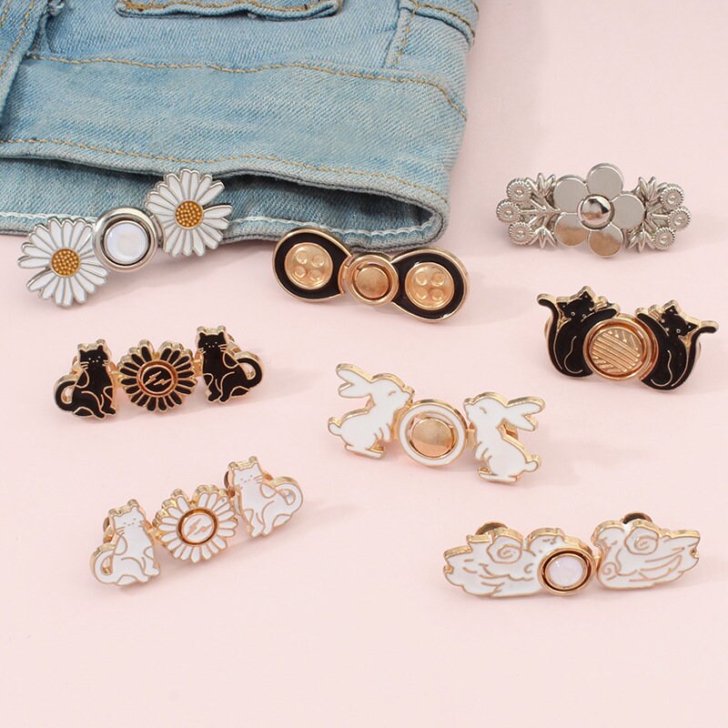 Jeans Waist Button Buckle-2pcs Waistband Tightener Adjuster Hook and Eye  Clip Clasp Pins for Pant/skirt/collar 