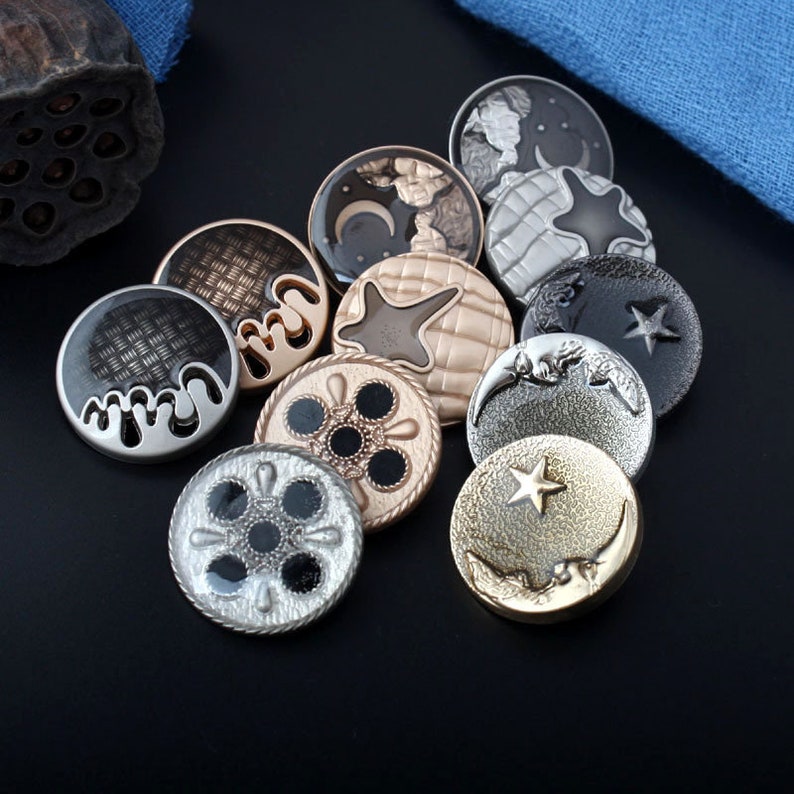 Metal Star Moon Buttons-6Pcs Silver/Gun/Gold Black Button for Sewing-Shirt/Suit/Blazer/Jacket/Coat/Sweater/Cardigan image 3