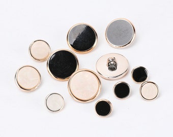 Plastic Flat Black Buttons-10Pcs Gold/Silver White Shank Button for Sewing-Blazer/Jacket/Coat/Sweater