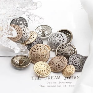 Metal Floral Buttons-6Pcs Gun Black/Gold/Tea Gold/Silver/Bronze Hollow Button for Sewing-Blazer/Jacket/Coat/Sweater image 6