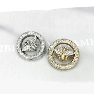 Metal Bee Rhinestone Buttons-6Pcs Gold/Silver Shank Button for Sewing-Blazer/Jacket/Coat/Sweater/Cardigan