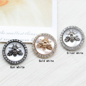 Metal Rhinestone Buttons-6Pcs Bee White/Silver/Gun Button for Sewing-Blazer/Jacket/Coat/Sweater image 4