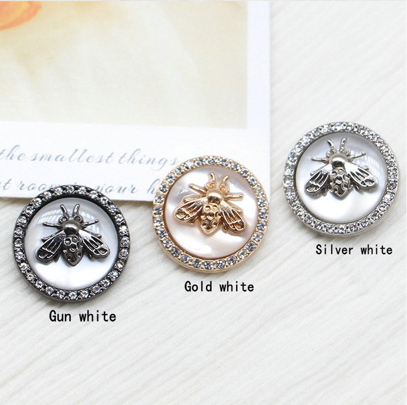 Metal Rhinestone Buttons-6Pcs Bee White/Silver/Gun Button for Sewing-Blazer/Jacket/Coat/Sweater image 4