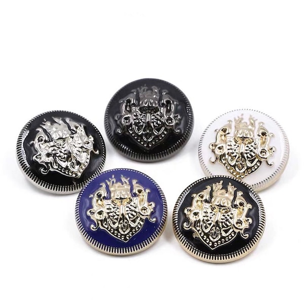 Metal Lion Crown Buttons- 6Pcs Gold/Silver/Gun Black/White/Blue Button for Sewing-Blazer/Jacket/Coat/Sweater/Cardigan