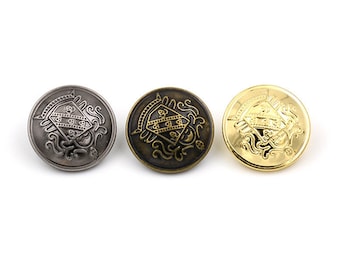Metal Shield Emblem Buttons-10Pcs Vintage Silver/Bronze/Gold Button for Sewing-Jeans/Blazer/Jacket/Coat/Sweater