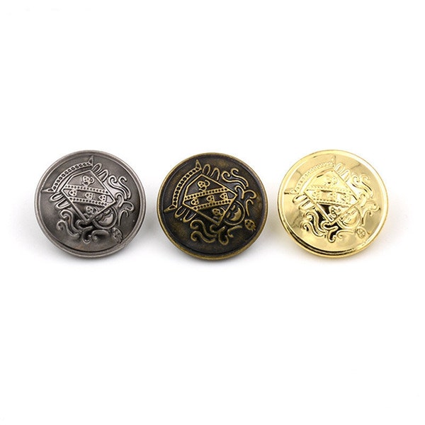 Boutons d'emblème de bouclier en métal-10 pièces bouton argent/bronze/or vintage pour coudre-jeans/blazer/veste/manteau/pull