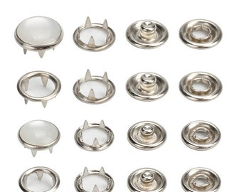 Metal Pearl Prong Snap Buttons-10Pcs Press Stud Popper Silver for Jeans/Jacket/Coat/Leather/Wallet/DIY