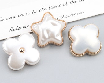 Metal White Satin Pearl Buttons-6Pcs Clover Star Pentagrams Button for Sewing-Blazer/Jacket/Coat/Sweater/Cardigan