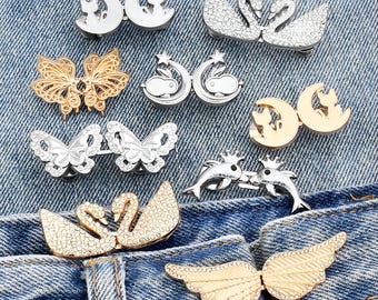 Jeans Waist Button Buckle-2Pcs Waistband Tightener Adjuster Hook and Eye Clip Clasp Pins for Pant/Skirt/Collar