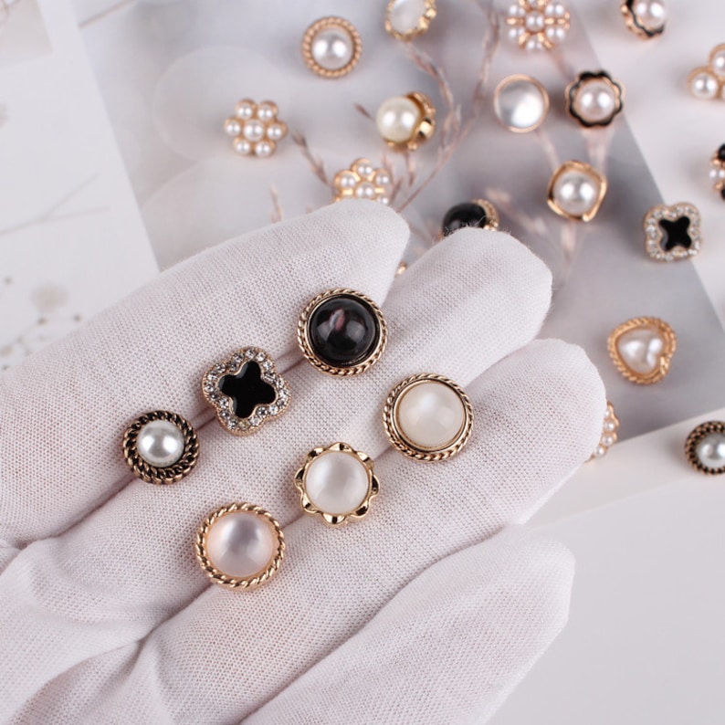 Metal Shirt Pearl Buttons-10Pcs Gold/White/Black Button for Sewing-Chiffon Shirt/Sweater/Cardigan image 5