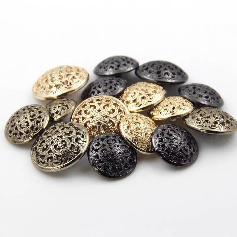 Metal Floral Buttons-6Pcs Gun Black/Gold/Tea Gold/Silver/Bronze Hollow Button for Sewing-Blazer/Jacket/Coat/Sweater image 5